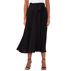 Sam & Jess Women's Challis Belted Pull-On Midi Skirt Black L